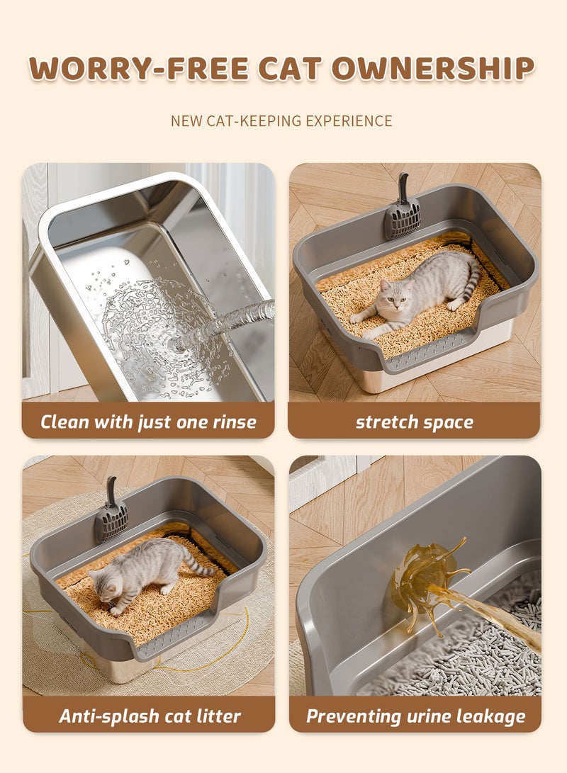 Kidle Stainless Steel Cat Litter Box with Scoop Anti Splashing and Easy Clean - Image 2